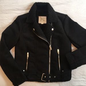Black Faux Suede & Shearling Moro Jacket
